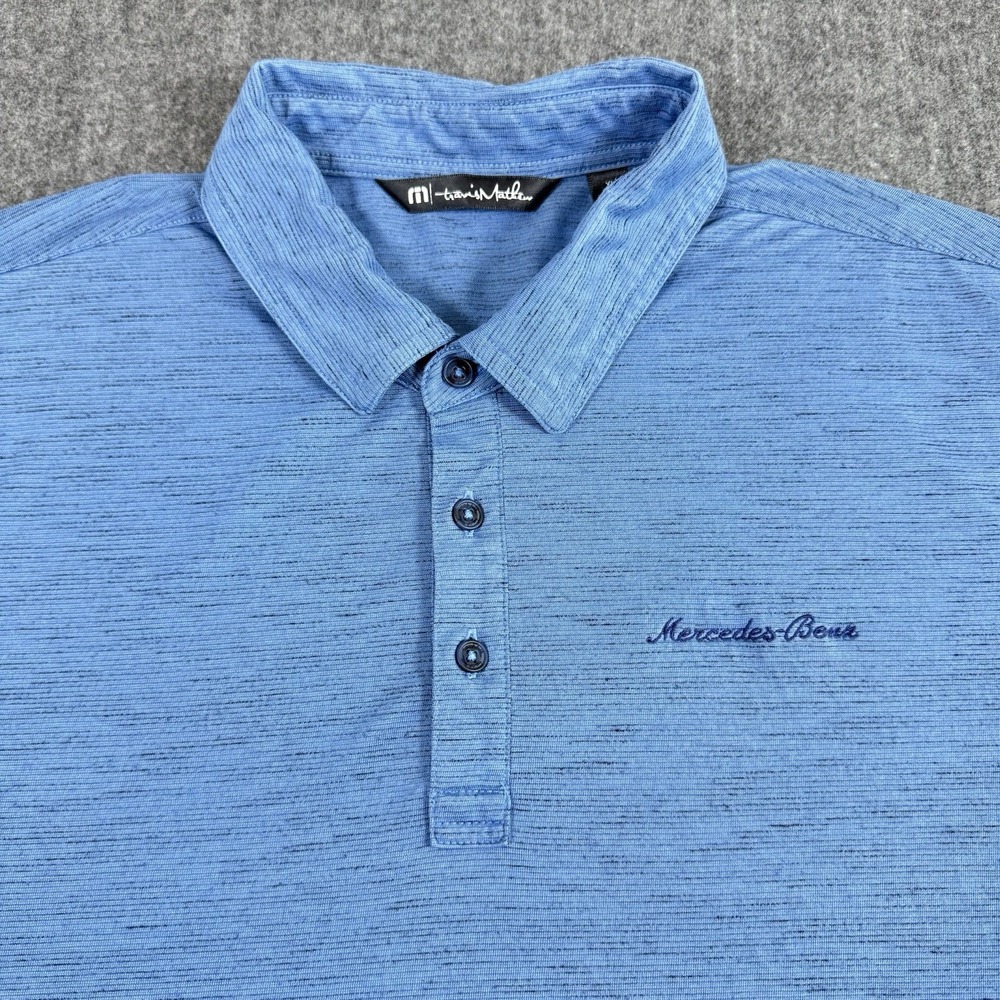 TravisMathew Mercedes-Benz Men's XL Blue Golf Polo Shirt Performance Logo